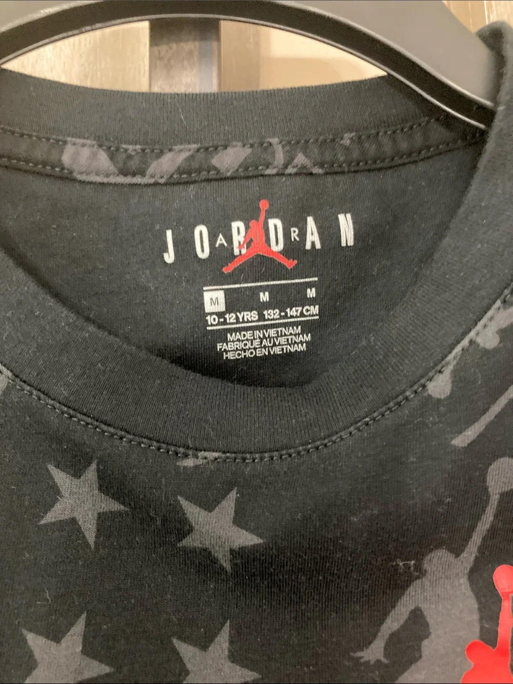Nike Kids Black All-Over Logo Jordan Tee with Red Jumpman  Size M (10-12 )